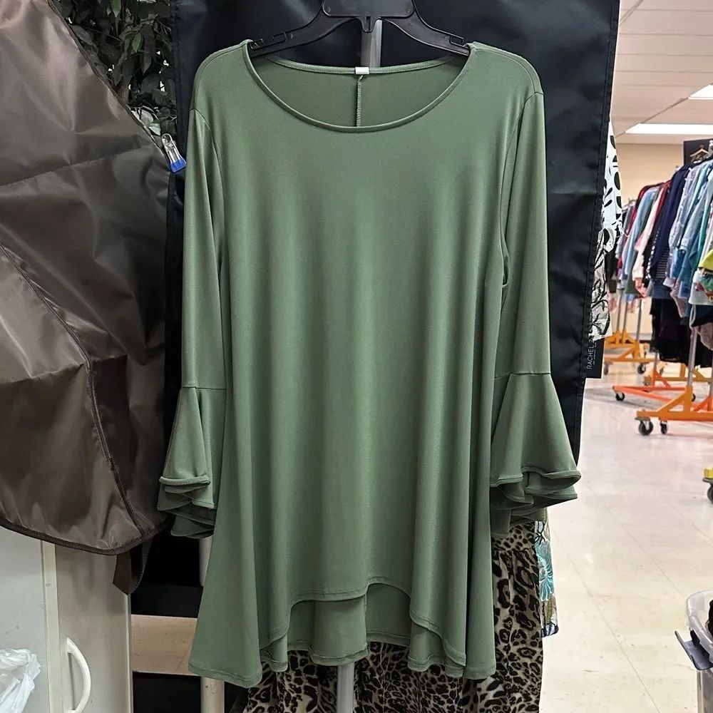 Zenana Outfitters Sage Green Tunic with Ruffled Sleeves